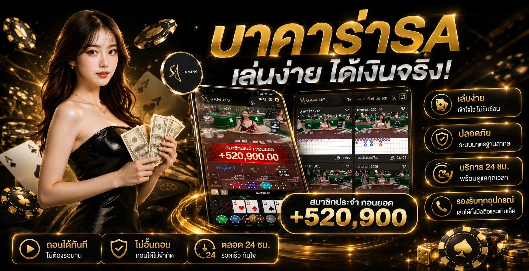 คาสิโนออนไลน์ UFA24MAX ถ่ายทอดสดจากห้องจริง